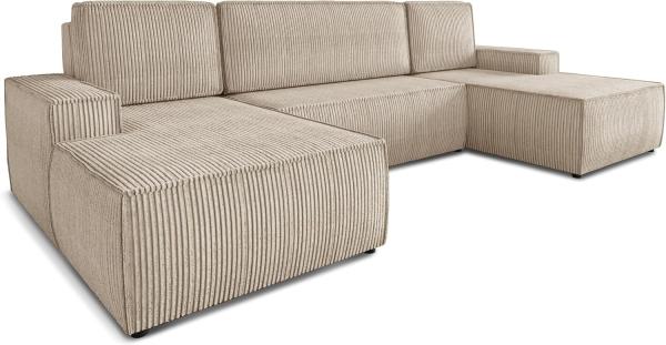 Sofnet Wohnlandschaft Totti U, mit Schlaffunktion und Bettkasten, U-Form Couch, Cord Stoff, Schlafsofa mit Wellenfeder