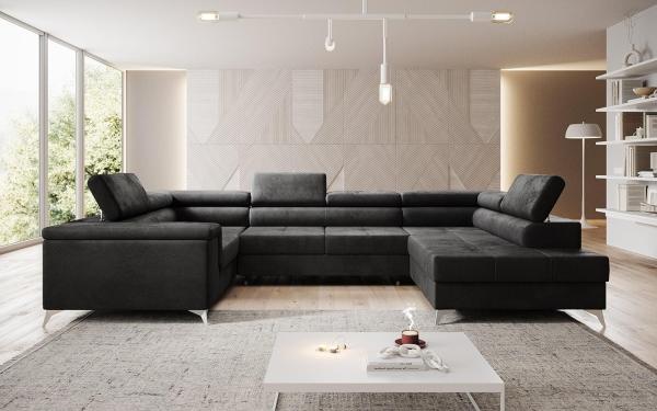 Designer Sofa Torino mit Schlaf- und Klappfunktion Samt Anthrazit Rechts