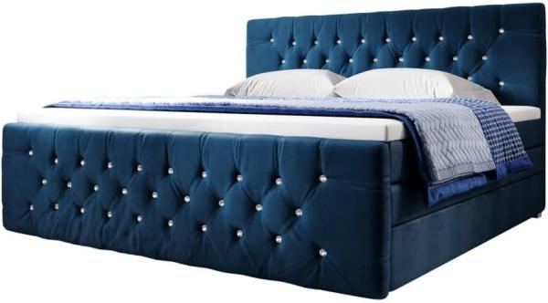 Boxspringbett Paradise mit LED, USB und Füßen 160x200 Blau H3