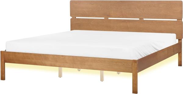 Holzbett hellbraun Lattenrost 180 x 200 cm mit LED-Beleuchtung weiß BOISSET