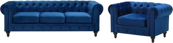 Sofa Set Samtstoff kobaltblau 4-Sitzer CHESTERFIELD