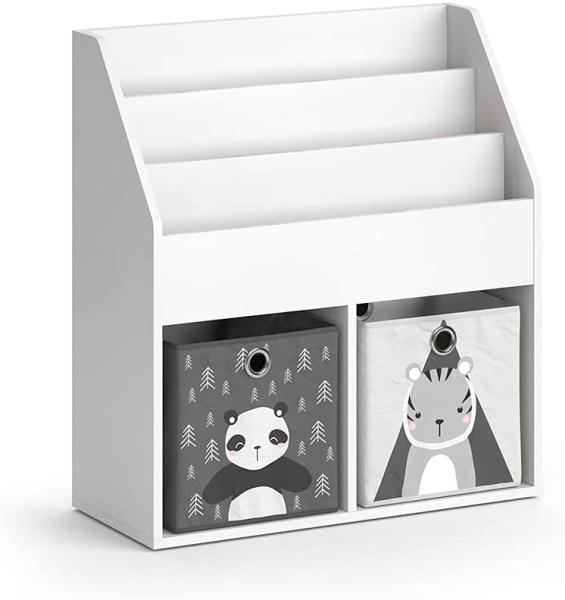 Vicco 'LUIGI' Kinderregal, weiß, mit 3 Fächern für Bücher und 2 Fächern für Faltboxen, inkl. 2 Faltboxen (Panda + Pinguin / Zebra + Tiger)