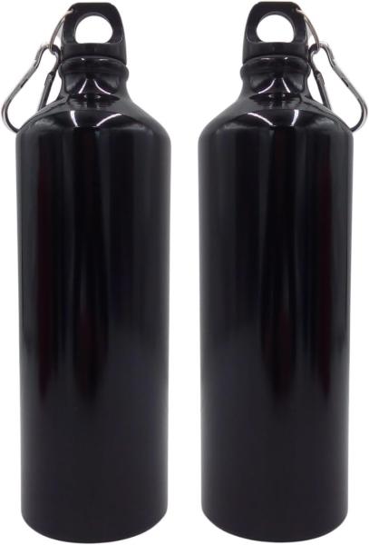 2x Alu Trinkflasche 1Liter schwarz glänzend Karabiner Wasserflasche Sportflasche