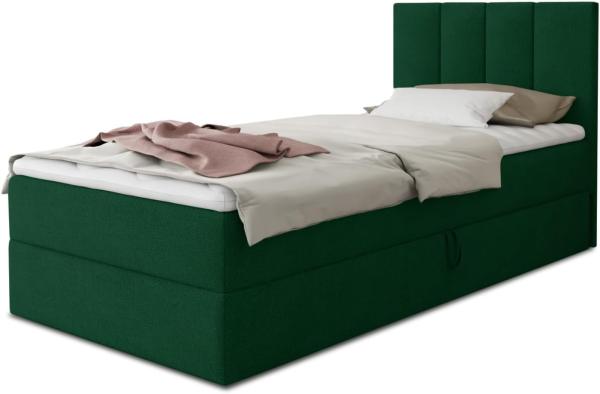 Boxspringbett Star Mini mit Bettkasten, Bonell-Matratze und Topper - Einzelbett mit Matratzentopper, Polsterbett, Bett, Schlafzimmer, Jugendzimmer (Grün (Kronos 19), 120 x 200 cm)