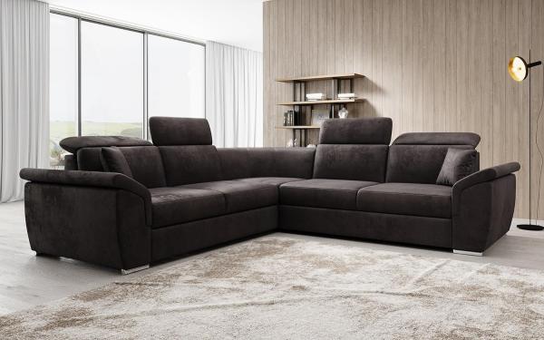 Designer Sofa Fernando mit Schlaffunktion und Stauraum Samt Dunkelbraun