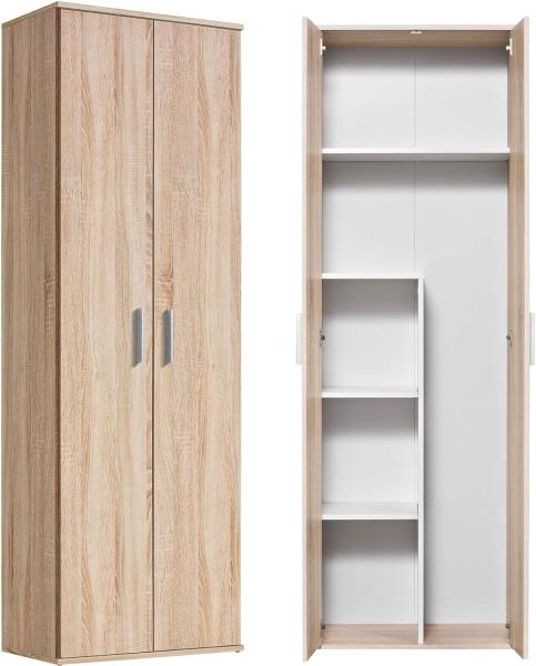 mokebo® Besenschrank 60CM Breite mit Staubsaugerfach 'Der Lange' moderner Mehrzweckschrank in Sonoma Eiche aus Holz, Schrank & Putzschrank | 60x180x34 (B/H/T in cm) | Braun