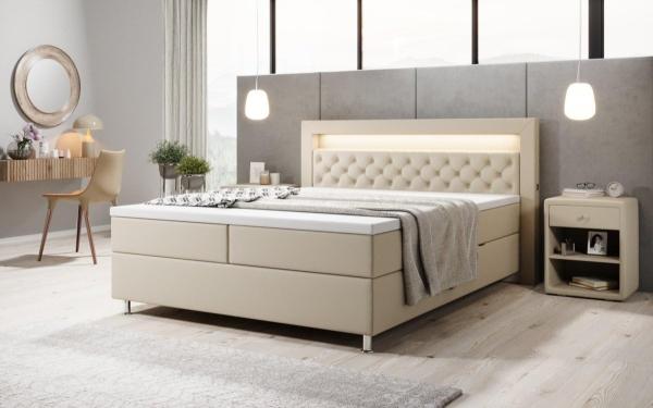 Boxspringbett Tesero mit USB, RGB und Stauraum 160x200 Beige H3