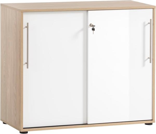 Schildmeyer Aktenschrank, Holzwerkstoff, Eiche hell Dekor/weiß Glanz, 100 x 41 x 83,6 cm