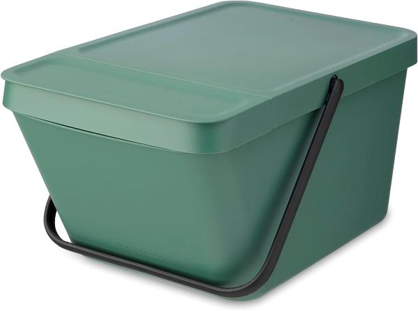 Brabantia - Sort & Go Stapelbarer Abfallbehälter 20L - Großer Recycling-Behälter - Tragegriff - Leicht zu Reinigen - Geeignet als Vorratsbehälter & Papierkorb - Grey - 28 x 45 x 22,5 cm