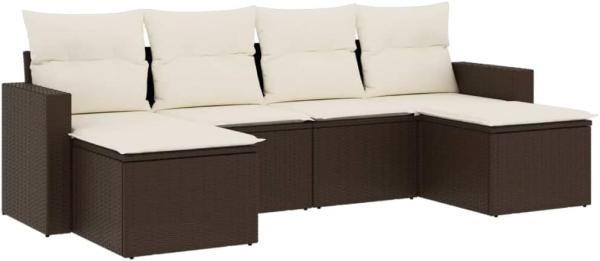 vidaXL 6-tlg. Garten-Sofagarnitur mit Kissen Braun Poly Rattan