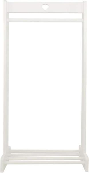 Puckdaddy Kleiderstange Hugo - 115x50x142 cm, Kleiderständer aus Kiefernholz im Tippi-Design in Weiß-Natur, moderner Garderobenständer für Baby- und Kinderzimmer, mit praktischer Schuh-Ablage