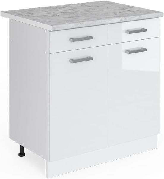 Vicco Küchenschrank R-Line Küchenzeile Hängeschrank Unterschrank Küchenschränke Küchenunterschrank Arbeitsplatte (weiß mit Arbeitsplatte, Schubunterschrank 80 cm)