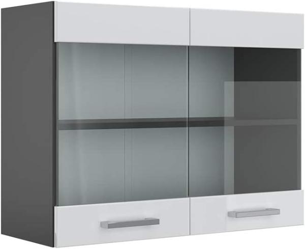 VICCO Küchenschrank R-Line Hängeschrank Unterschrank Küchenzeile Küchenunterschran Anthrazit (Weiß Hochglanz, Hängeglasschrank 80cm)