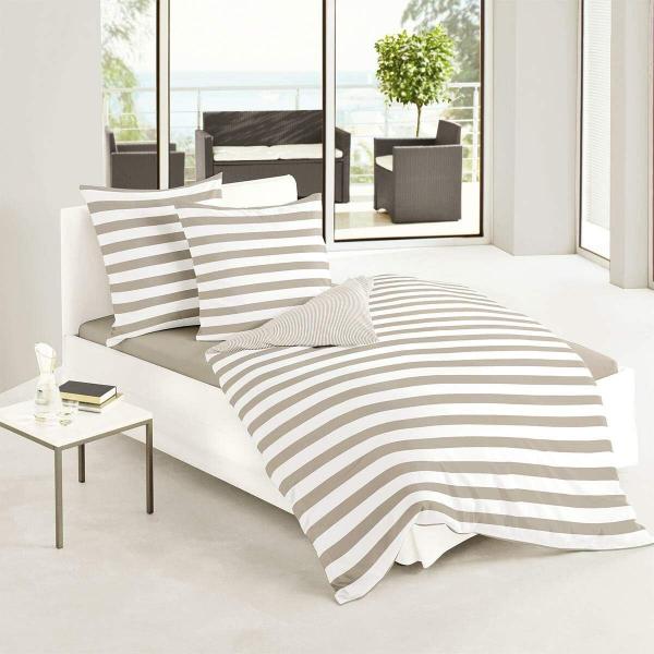 Traumschlaf Mako-Satin Bettwäsche Albklassik Stripe|Kissenbezug einzeln 80x80 cm| taupe