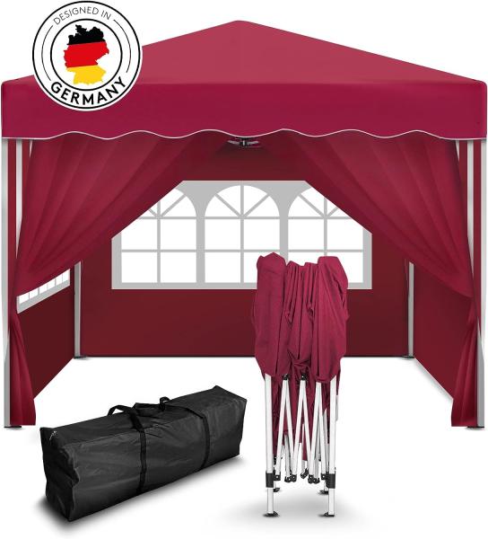 Faltpavillon 3x3m - wasserdicht - mit 4 Seitenteilen, rot