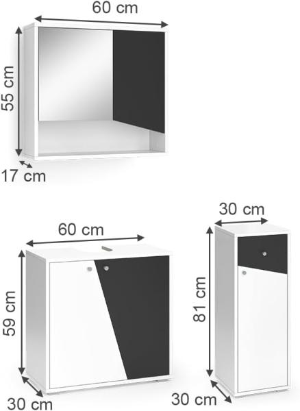 Vicco Badmöbel-Set Irida Weiß Anthrazit 3 Teile Midischrank Bild 3