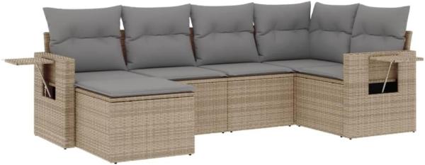 vidaXL 6-tlg. Garten-Sofagarnitur mit Kissen Beige Poly Rattan