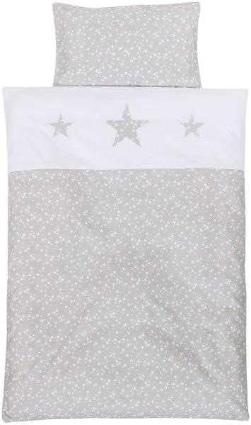 Babybay Piqué-Bettwäsche für Kinderbett, perlgrau Sterne weiß, Einheitsgröße