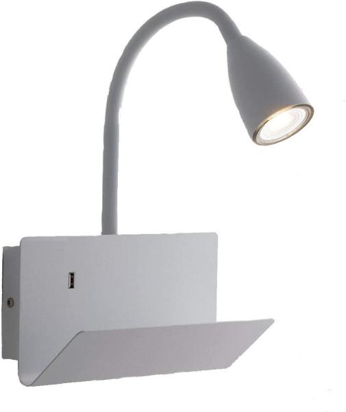 Flexible USB LED Leselampe Weiß, Wandleuchte mit Ablage & Ladefunktion