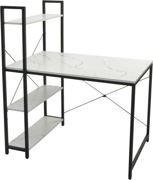 Schreibtisch mit Regal HWC-K81, Laptoptisch Bürotisch Arbeitstisch, 100x60cm Metall MDF ~ Marmor-Optik weiß