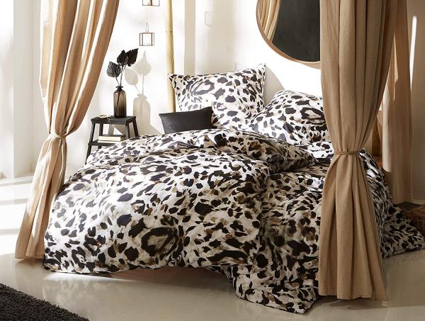 Mako Satin Bettwäsche Leopard weiß 135x200 + 80x80