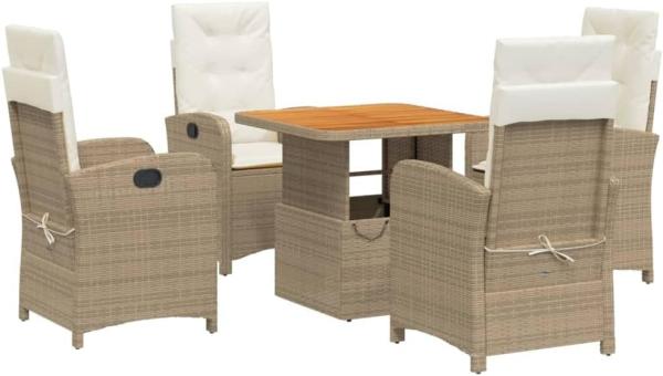 5-tlg. Garten-Essgruppe mit Kissen Beige Poly Rattan