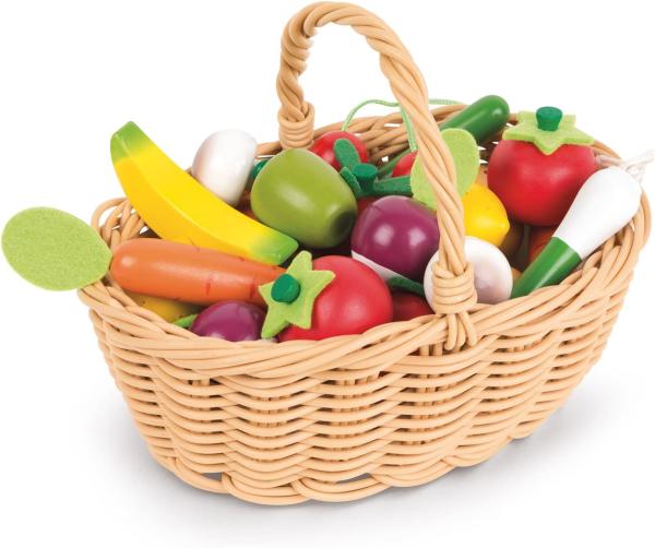 Janod J05620 - Obst- Und Gemüse Sortiment Im Korb (Inhalt 24 teile)