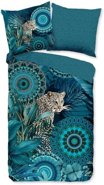 hip Flanell Bettwäsche 135x200 Alvise Leopard Mandala Wende Blätter petrol 30951