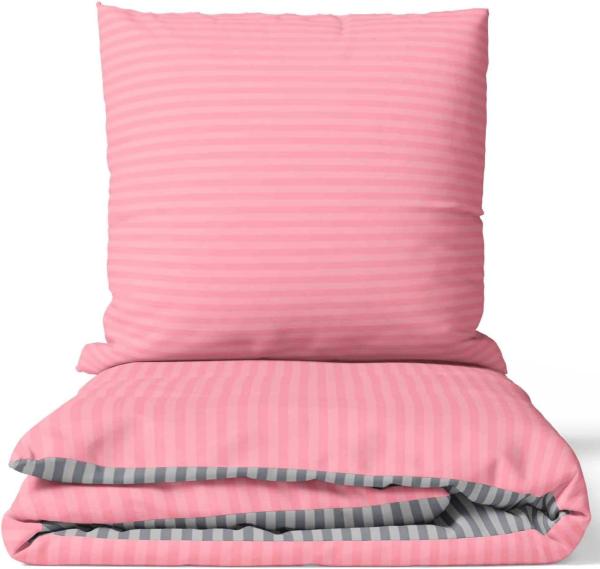 Gestreifte Bettwäsche mit Reißverschluss 135x200 cm, Kissenbezug 80x80 cm Rosa