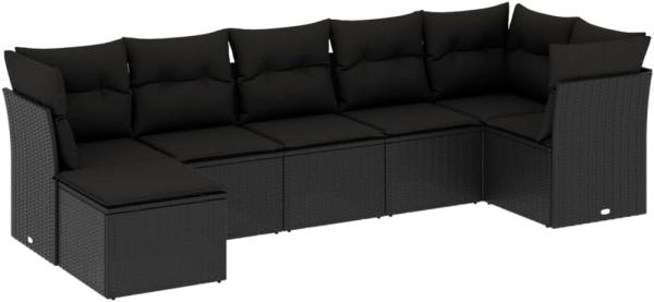 vidaXL 7-tlg. Garten-Sofagarnitur mit Kissen Schwarz Poly Rattan