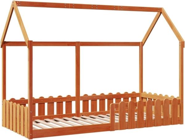 Kinderbett Hausbett Wachsbraun 90x190 cm Massivholz Kiefer 850694