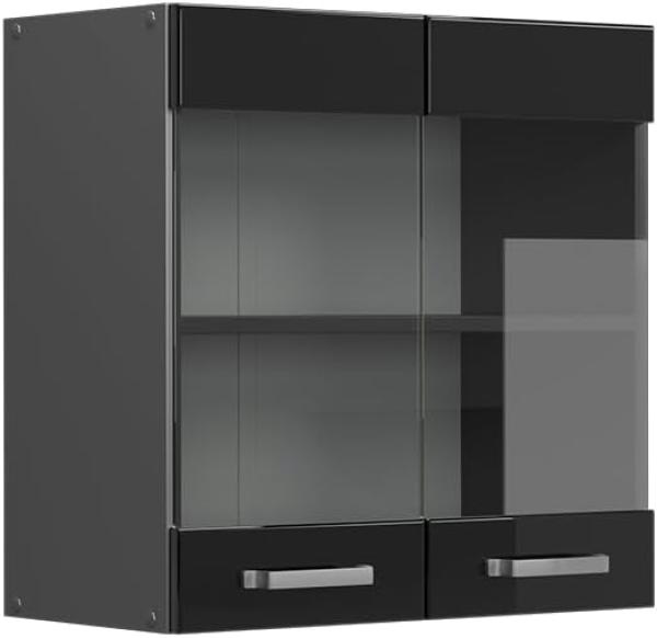 Vicco Glashängeschrank R-Line, Schwarz Hochglanz/Anthrazit, 60 cm