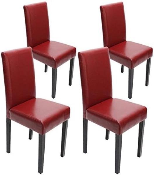 4er-Set Esszimmerstuhl Stuhl Küchenstuhl Littau ~ Leder, rot dunkle Beine