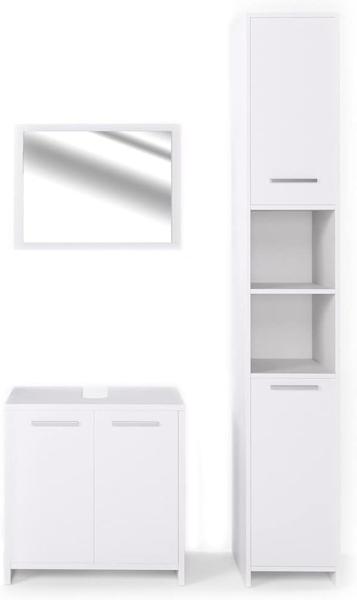 Vicco 3-tlg. Badmöbel-Set 'Kiko' Weiß / Weiß Hochglanz, Weiß Hochglanz, mit Spiegel, Unterschrank, Hochschrank