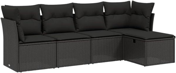 vidaXL 5-tlg. Garten-Sofagarnitur mit Kissen Schwarz Poly Rattan