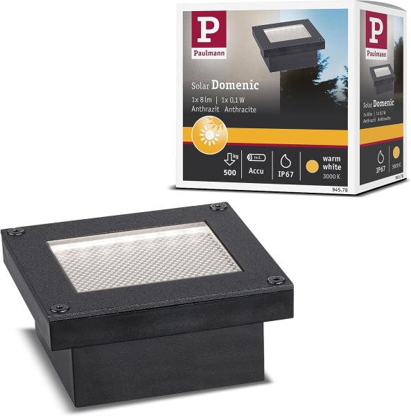 Paulmann 94578 Solar LED Bodeneinbauleuchte Domenic 80mm IP67 3000K Schwarz