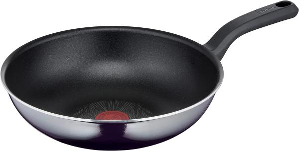 Tefal D52619 Resist Wokpfanne| sichere Titanium Antihaftversiegelung | Thermo-Signal Temperaturindikator | leichte Reinigung | Flame Protect-Technologie | Schwarz|28 cm / tief