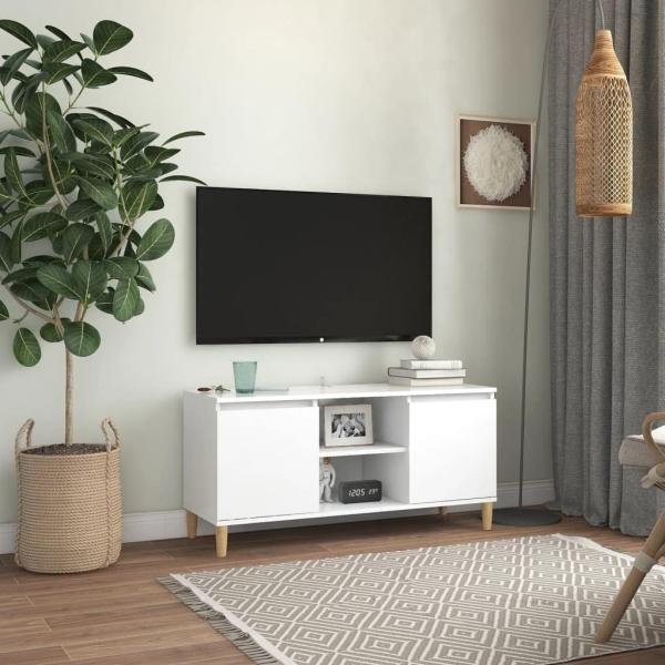 vidaXL TV-Schrank mit Massivholz-Beinen Weiß 103,5x35x50 cm