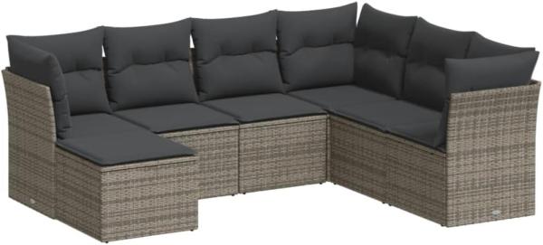 vidaXL 7-tlg. Garten-Sofagarnitur mit Kissen Grau Poly Rattan