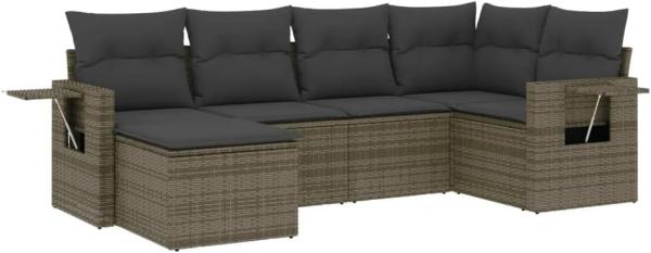 vidaXL 6-tlg. Garten-Sofagarnitur mit Kissen Grau Poly Rattan