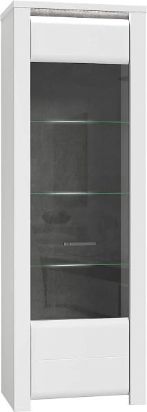 FORTE Brugia Vitrine mit 1 Glastür, Holzwerkstoff, Weiß kombiniert mit Betonoptik Dunkelgrau/Weiß Hochglanz, 66,7 x 197,5 x 41,9 cm