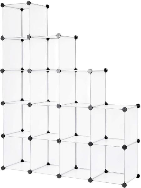 dibea Steckregal aus Kunststoff Schuhregal Aufbewahrungsregal modulares System, mit 16 Fächern á 30x30 cm transparent