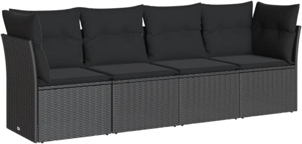 vidaXL 4-tlg. Garten-Sofagarnitur mit Kissen Schwarz Poly Rattan