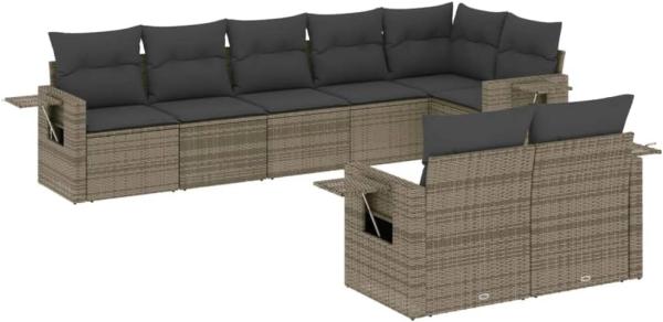 8-tlg. Garten-Sofagarnitur mit Kissen Grau Poly Rattan