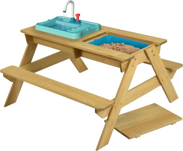 TP Toys Holz Spieltisch & Matschtisch Murmeltier | inkl. Waschbecken und Sandkasten | Natur | 89x94x51 cm