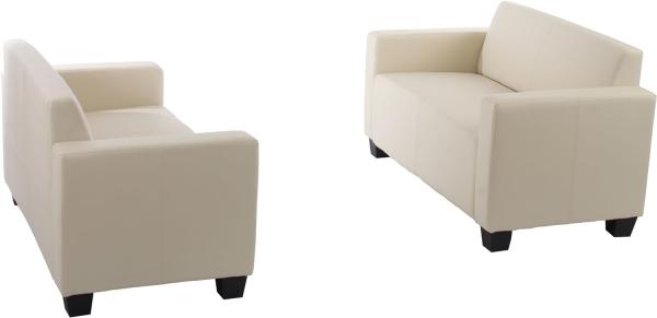 Sofa-Garnitur Couch-Garnitur 2x 2er Sofa Lyon Kunstleder ~ creme