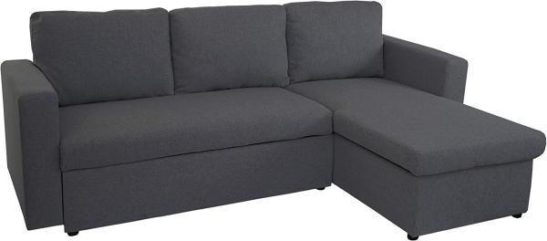 Schlafsofa HWC-D92, Couch Ecksofa Sofa, Schlaffunktion 220x152cm Stoff/Textil ~ dunkelgrau, ohne Deko-Kissen