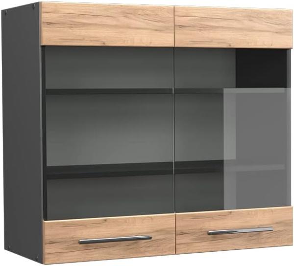 Vicco Küchenschrank Küchenmöbel Küchenzeile Fame-Line modern Küche Einbauküche Blende Unterschrank Hochschrank Hängeschrank (Anthrazit-Goldkraft, Hängeglasschrank 80 cm)