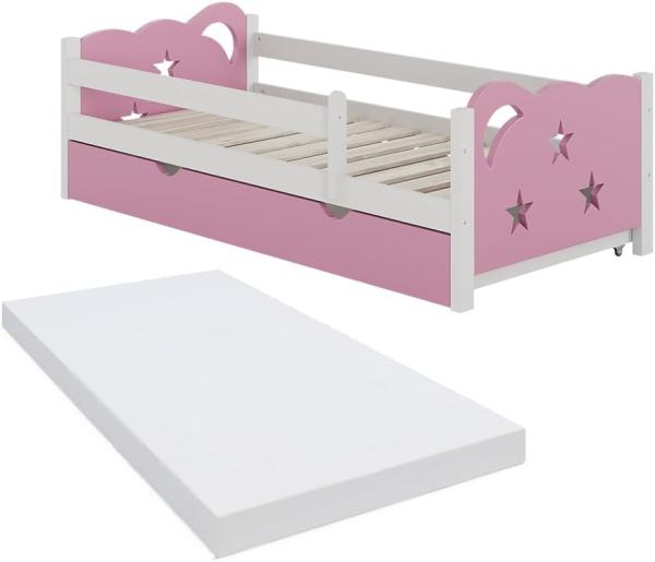 Livinity 'Jessica' Kinderbett, inkl. Matratze, Bettschublade, Rausfallschutz, Weiß/Pink, 160x80 cm, modern