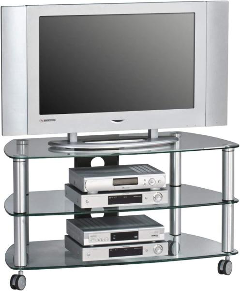 TV- Rack, TV Möbel, Metall Alu - Klarglas, 950 x 528 x 514 mm